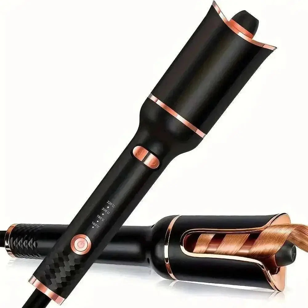 Automatic rotating hair curler with ceramic barrel and adjustable temperature for smooth, long-lasting curls