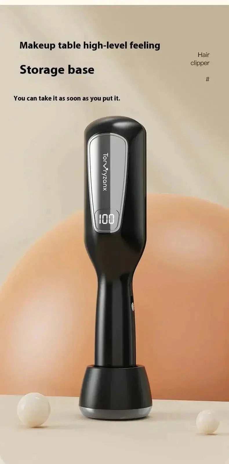 Cordless hair ends trimmer with black design and digital display, enhancing home hair care with ease and efficiency.