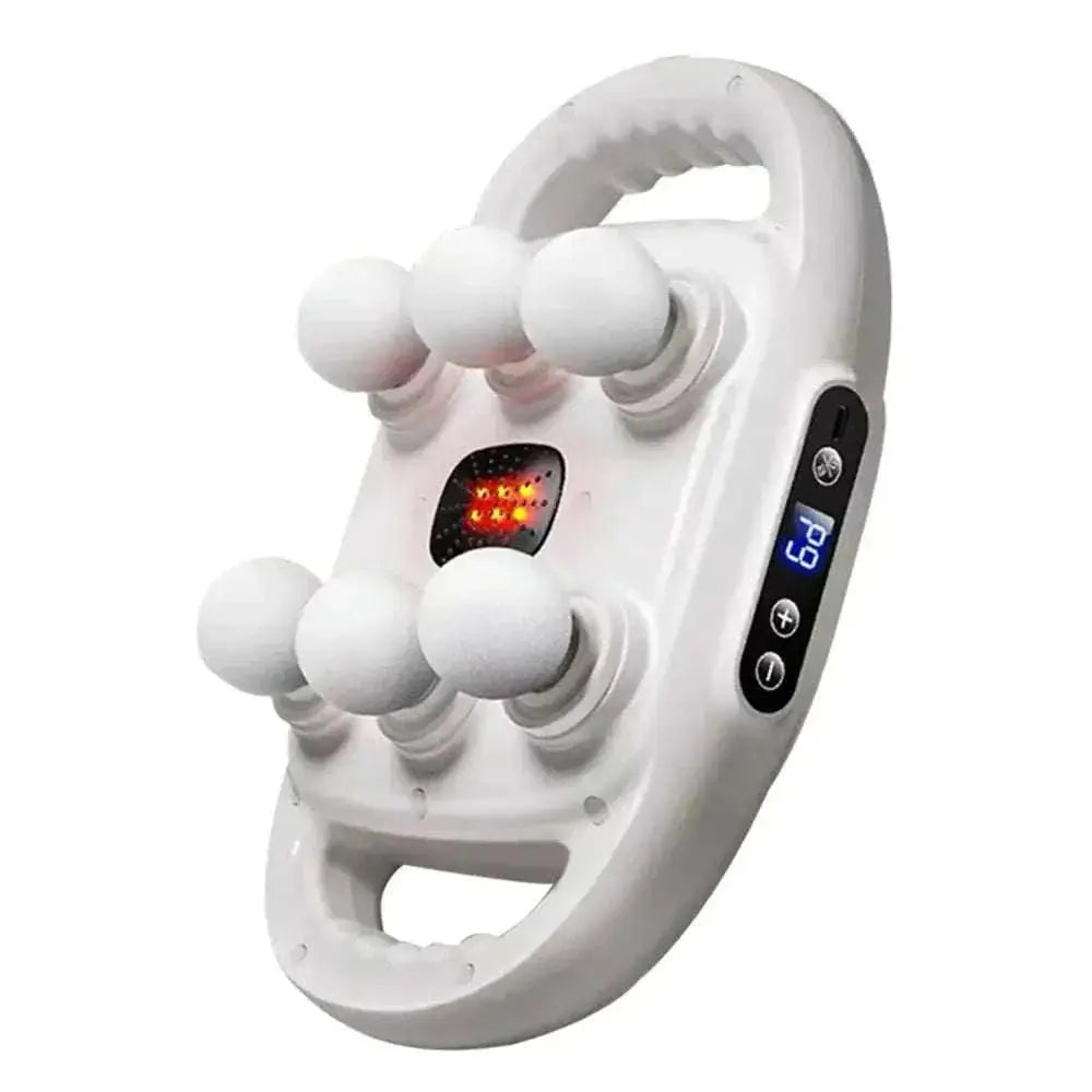 High-frequency muscle massage gun with six interchangeable heads and digital display for deep tissue therapy and muscle relief
