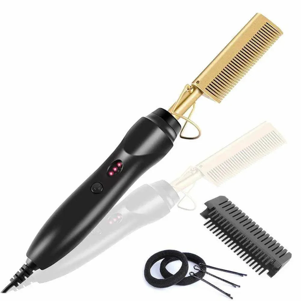 Hot Comb Hair Straightening Brush with ergonomic handle and adjustable temperature settings for smooth, frizz-free hair styling