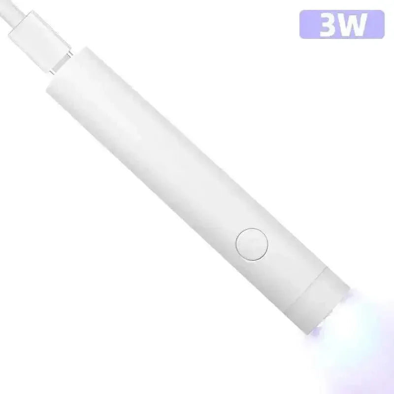 Mini USB Nail Dryer Lamp with high-intensity LED UV beads for quick gel polish curing, shown in compact design, 3W power indication.