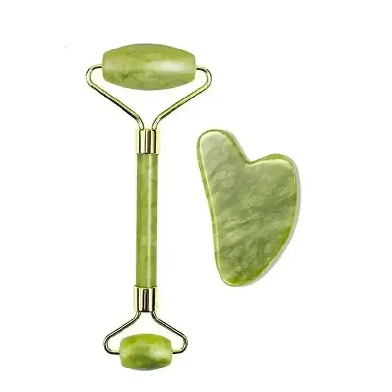 Natural Jade Face Massage Set with jade roller and Gua Sha tool for facial massage and skincare