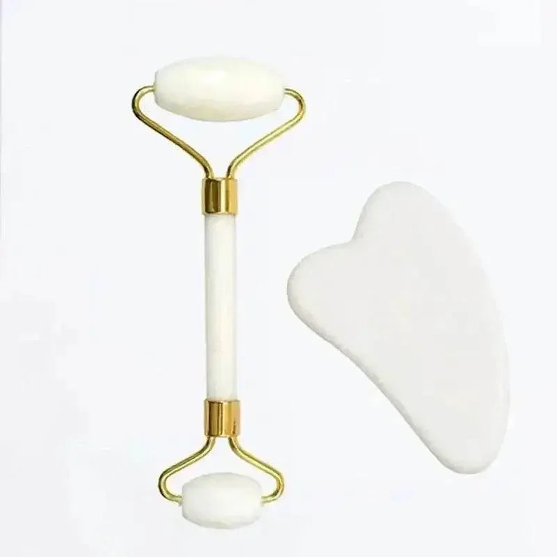 Natural Jade Face Massage Set with jade roller and Gua Sha tool for improved circulation and skin firmness