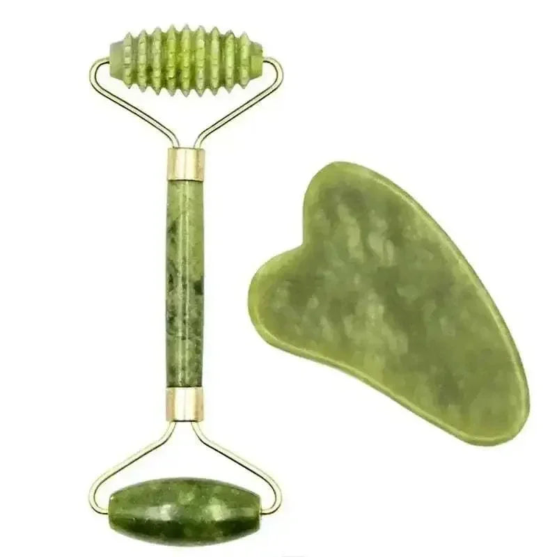 Natural Jade Face Massage Set with roller and Gua Sha tool for facial massage and skincare