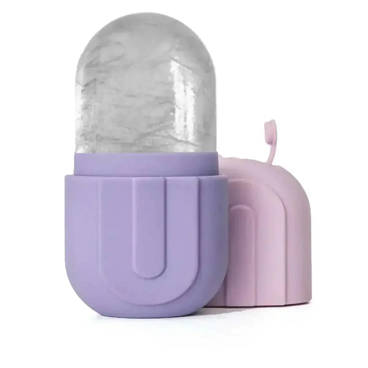 Silicone Ice Roller with purple handle and clear ice capsule for facial cooling and skincare therapy