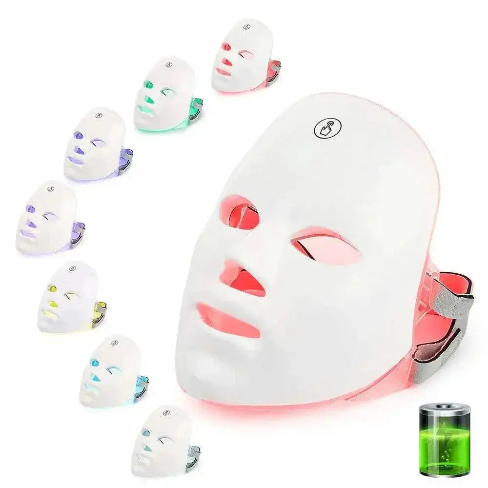 Wireless LED Light Therapy Mask with 7 color light options for face and neck skincare therapy
