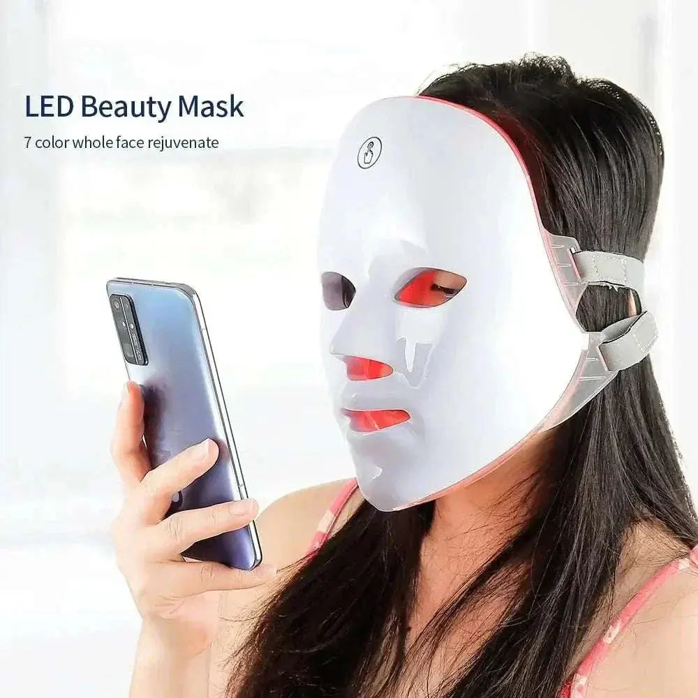 Wireless LED Light Therapy Mask with 7 color lights for face and neck skin rejuvenation