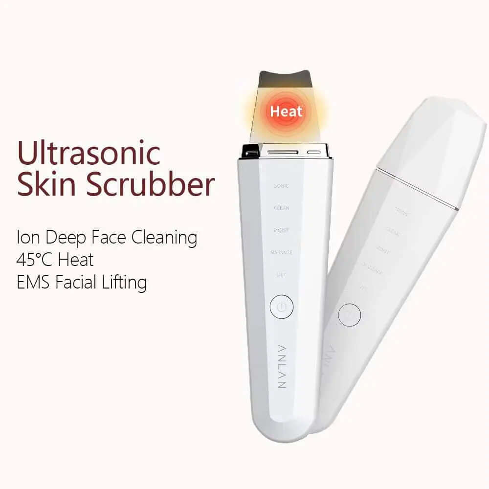 Ultrasonic Skin Scrubber Ion Deep Face Cleaning 45℃ Heat EMS Facial Lifting Ultrasonic Cleaner Peeling Skin Care Device