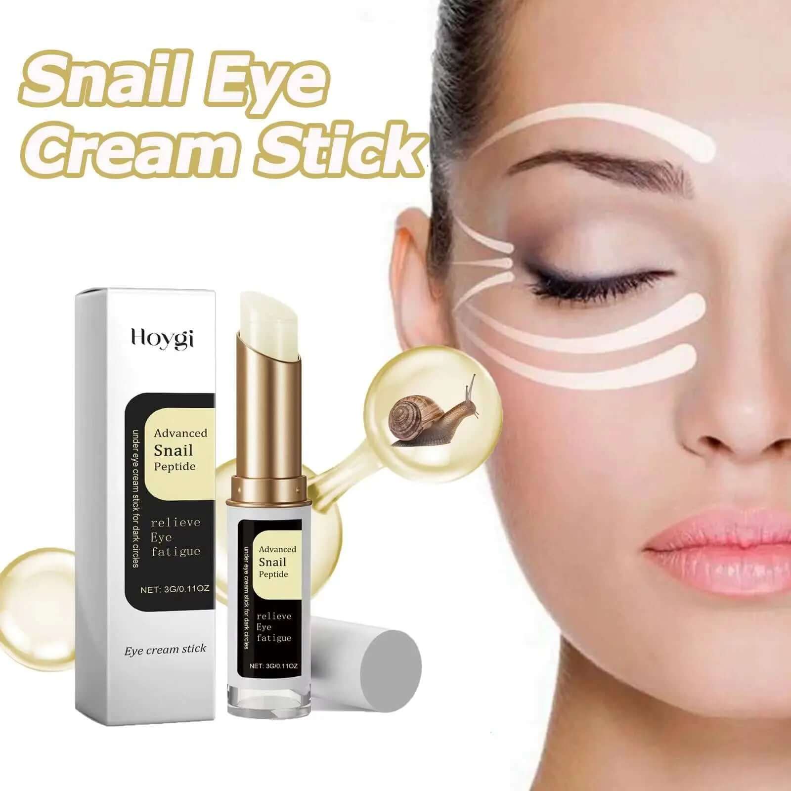 Snail Eye Cream Stick for wrinkles and dark circles with snail peptide and collagen for hydration and firming.