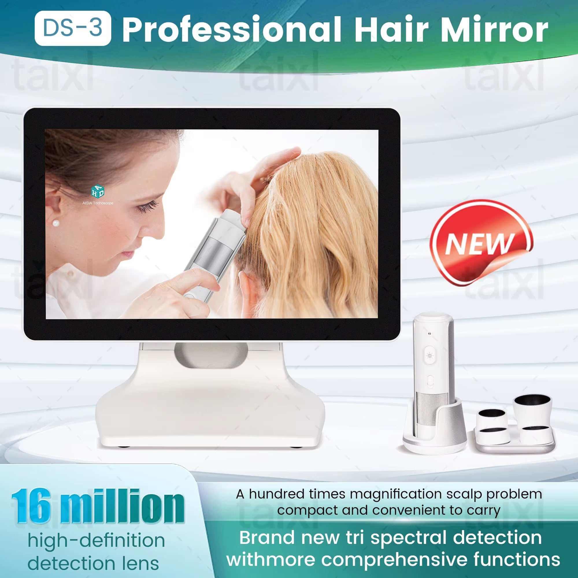 High-definition scalp care therapy hair analyzer with multiple probes for professional skin and hair diagnostics.