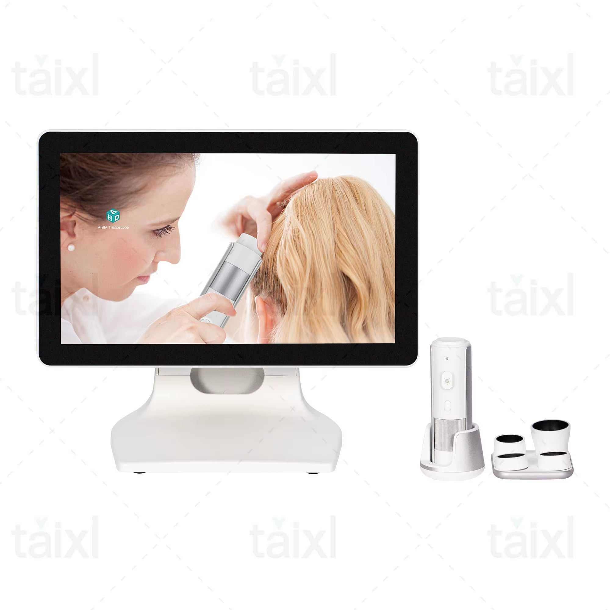 Scalp Care Therapy Hair Analyzer with 16-inch HD display and 4 diagnostic probes for professional scalp and hair health analysis