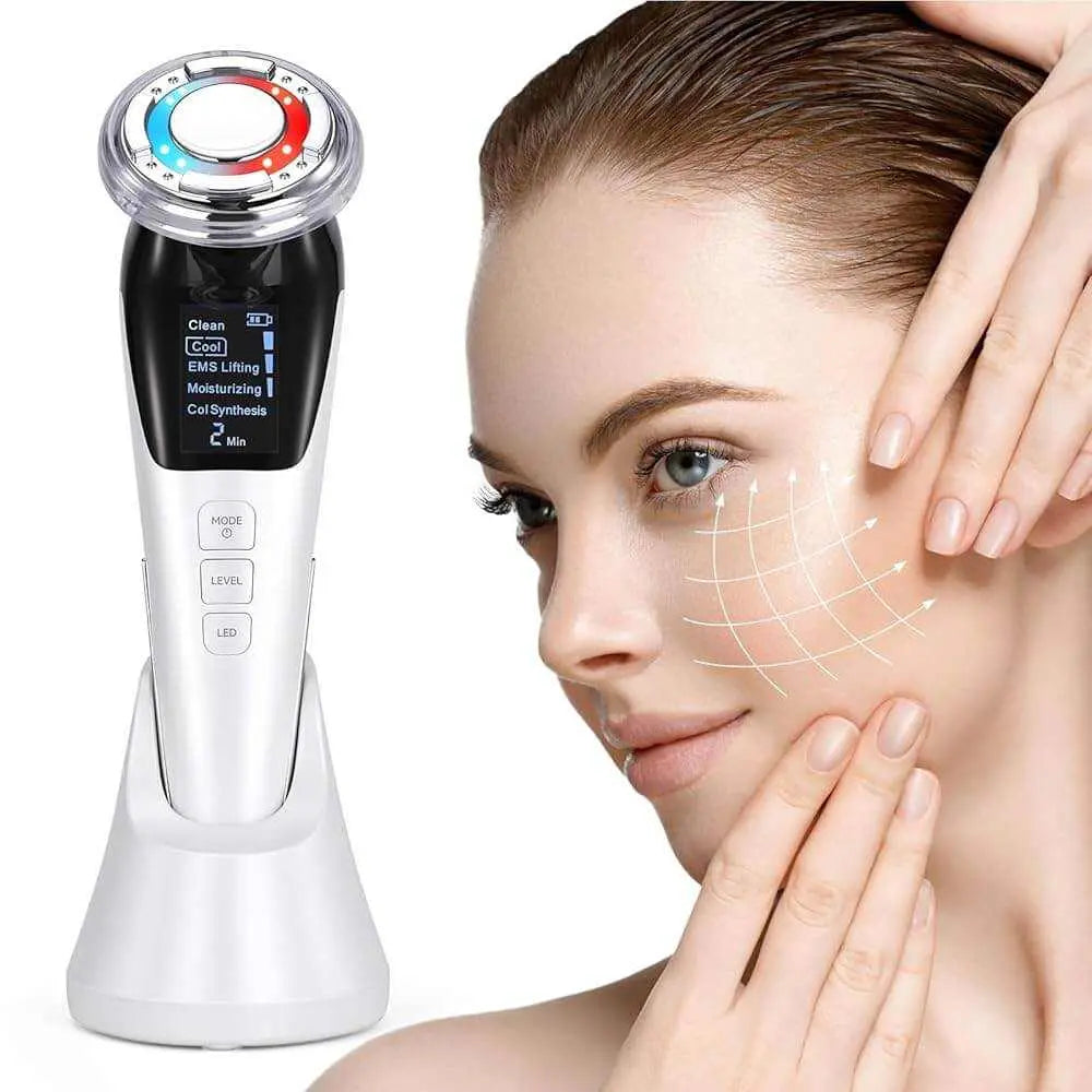 EMS Face Lifting Device with 7-in-1 LED therapy and microcurrent for facial skin tightening and anti-aging care
