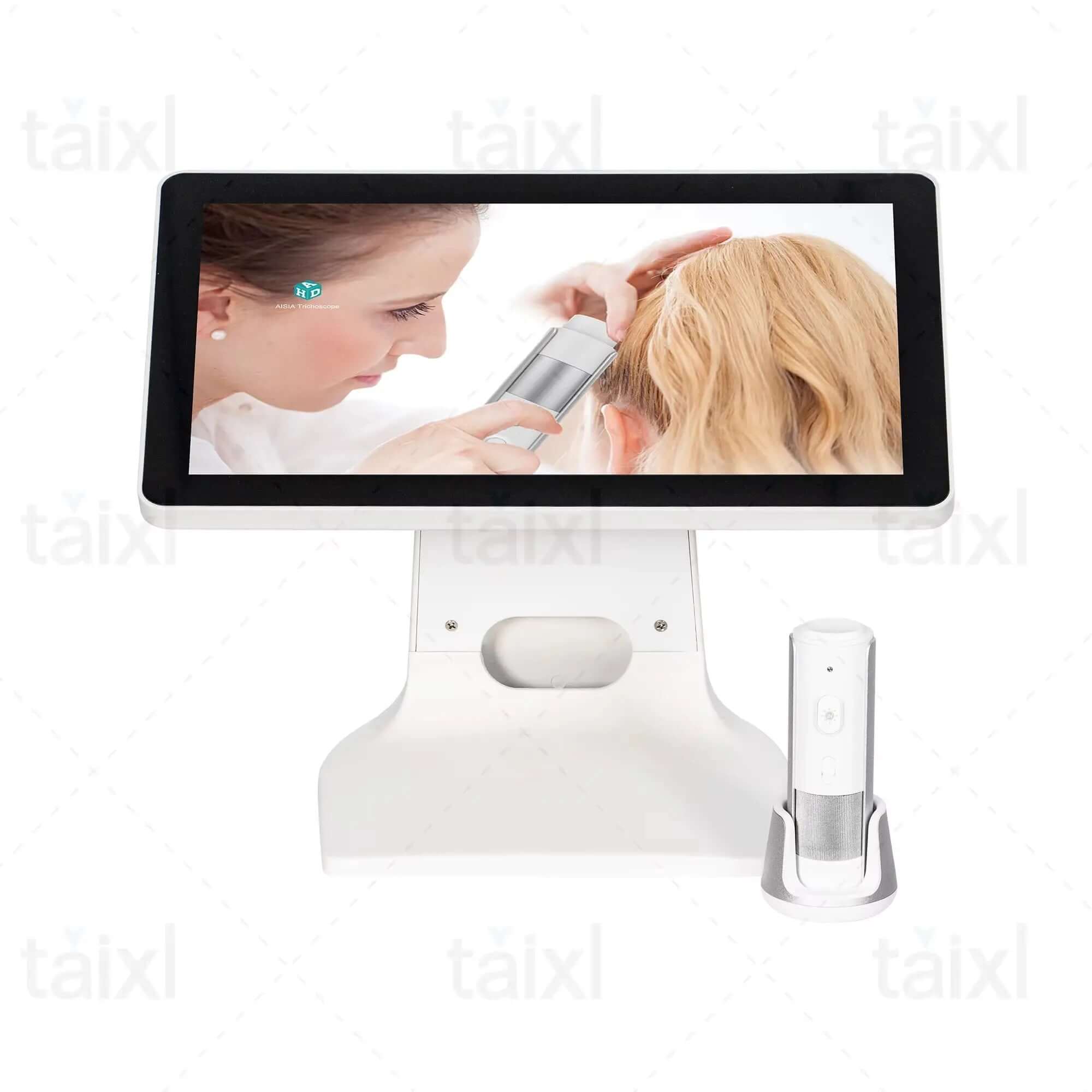 Professional scalp care therapy hair analyzer with 16 inch screen and 4 probes for skin and hair detection.