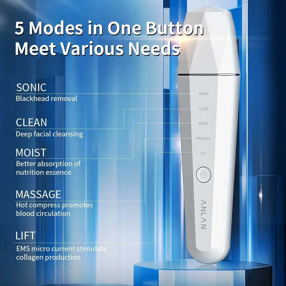 Ultrasonic Skin Scrubber Ion Deep Face Cleaning 45℃ Heat EMS Facial Lifting Ultrasonic Cleaner Peeling Skin Care Device