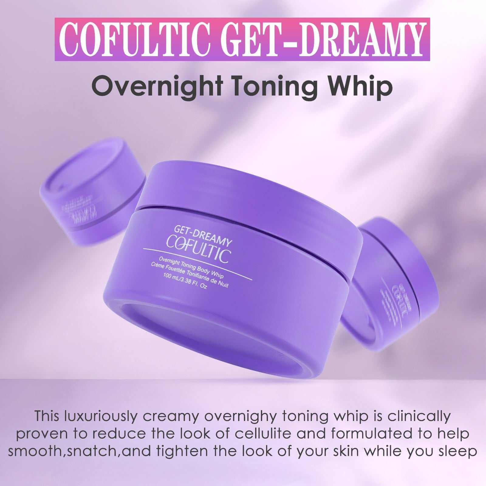 Purple jar of Cofultic night sleep tightening cream for smooth, firm skin