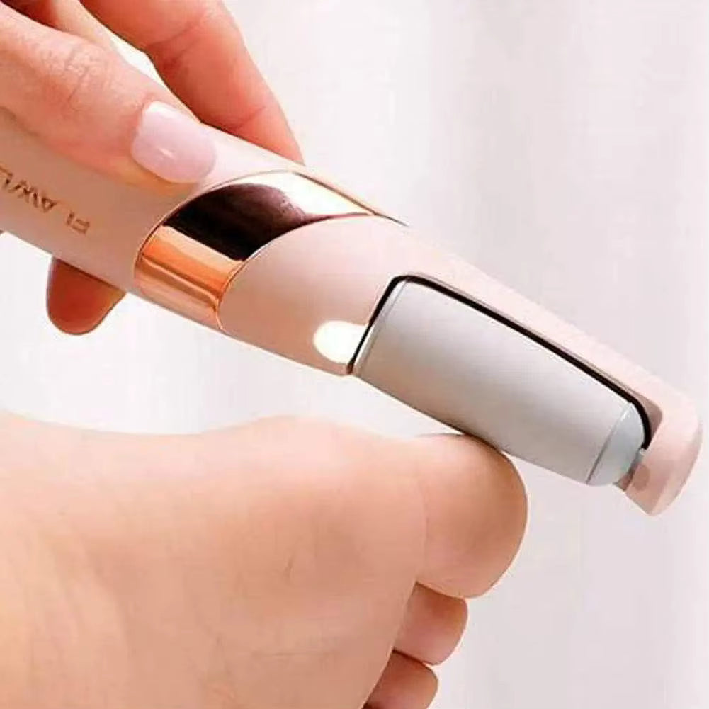 Wireless Electric Foot Grinder exfoliating dead skin and calluses from foot with ergonomic design and waterproof feature.