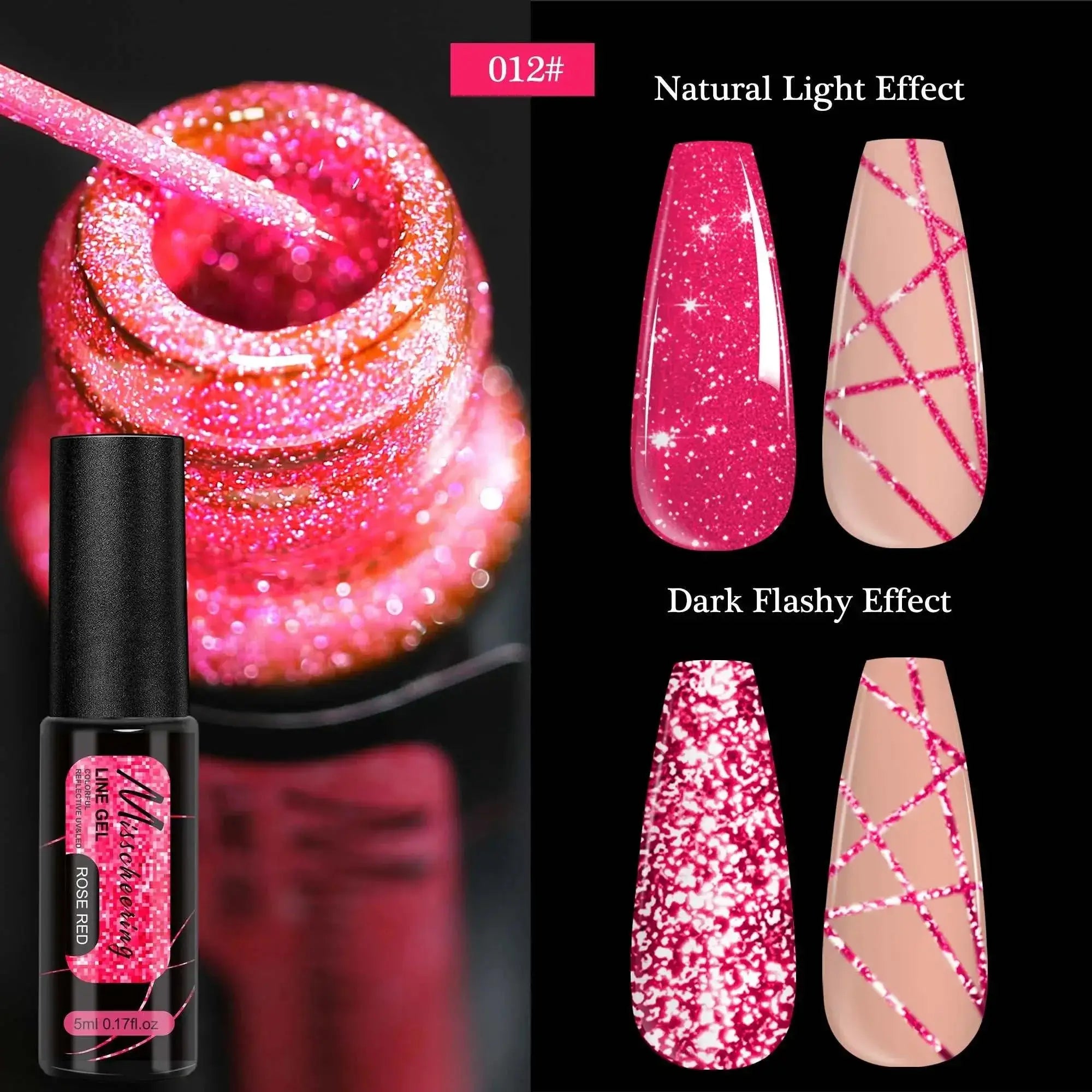 chrome mirror nail gel Pink glitter nail gel with natural and dark effects, ideal for creating stunning nail art designs.