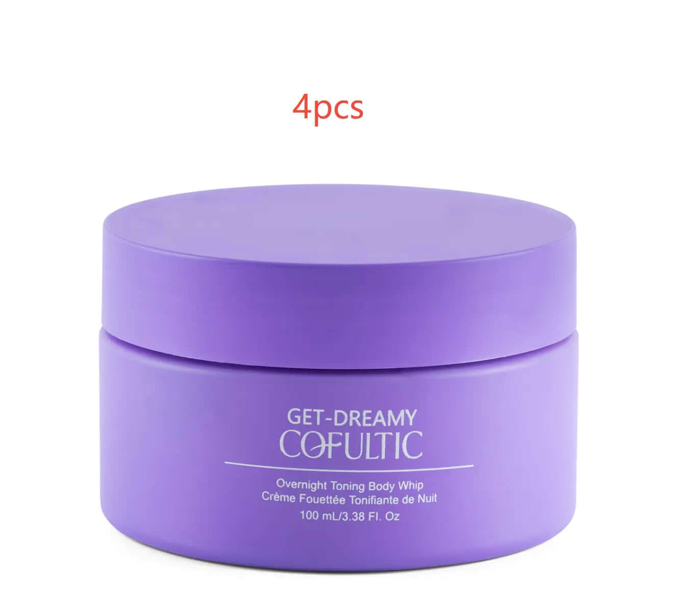 Purple container of night sleep tightening cream Cofultic Cream, 100ml, with text 'Get-Dreamy' and '4pcs' label on top.