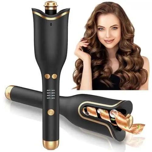 Automatic rotating hair curler with ceramic barrel and adjustable temperature settings for smooth, long-lasting curls