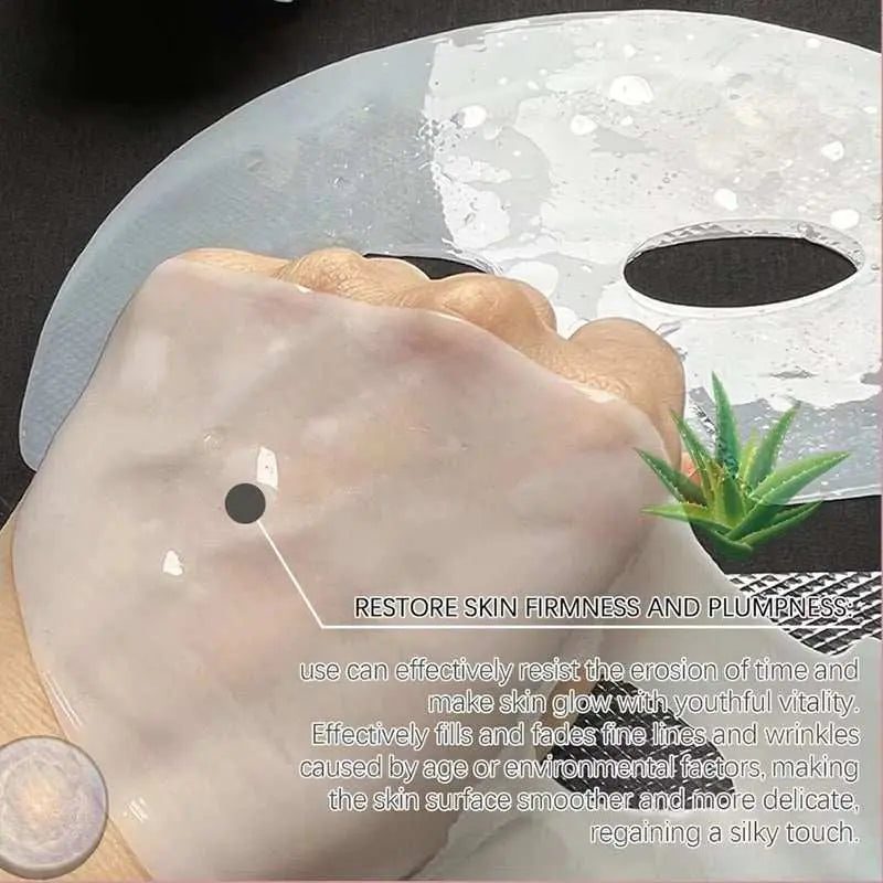 collagen lifting face mask Applying collagen lifting face mask to hand demonstrating skin hydration and wrinkle reduction benefits.