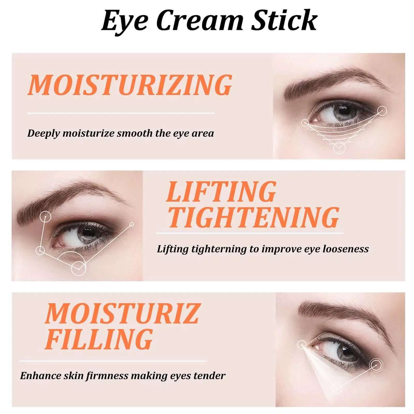 Snail eye cream stick for wrinkles, moisturizing and firming, reduces dark circles and puffiness with lifting and tightening effects.