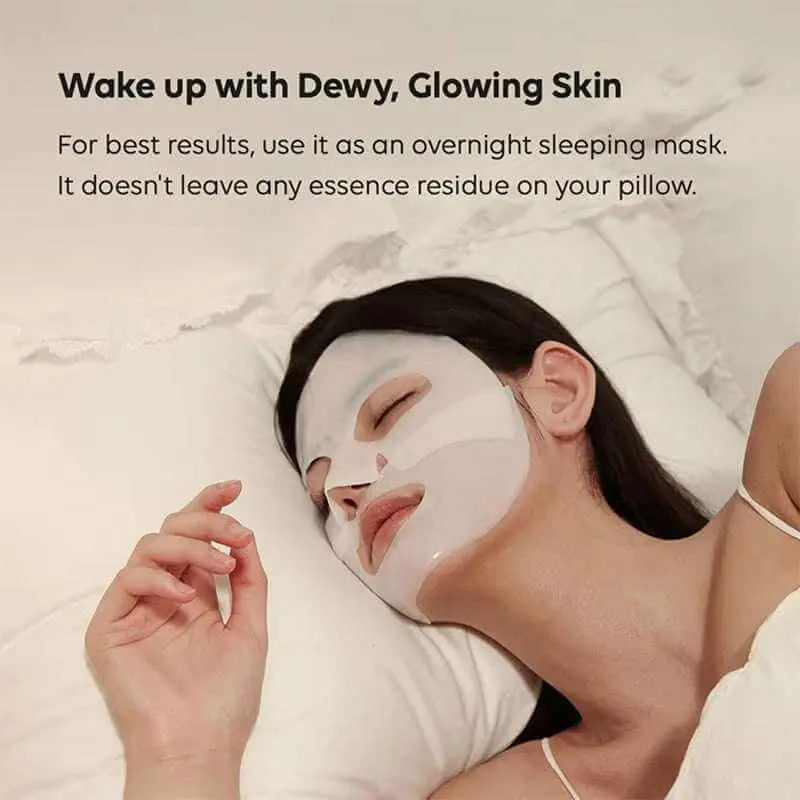 collagen lifting face mask Woman sleeping while wearing collagen lifting face mask for glowing skin