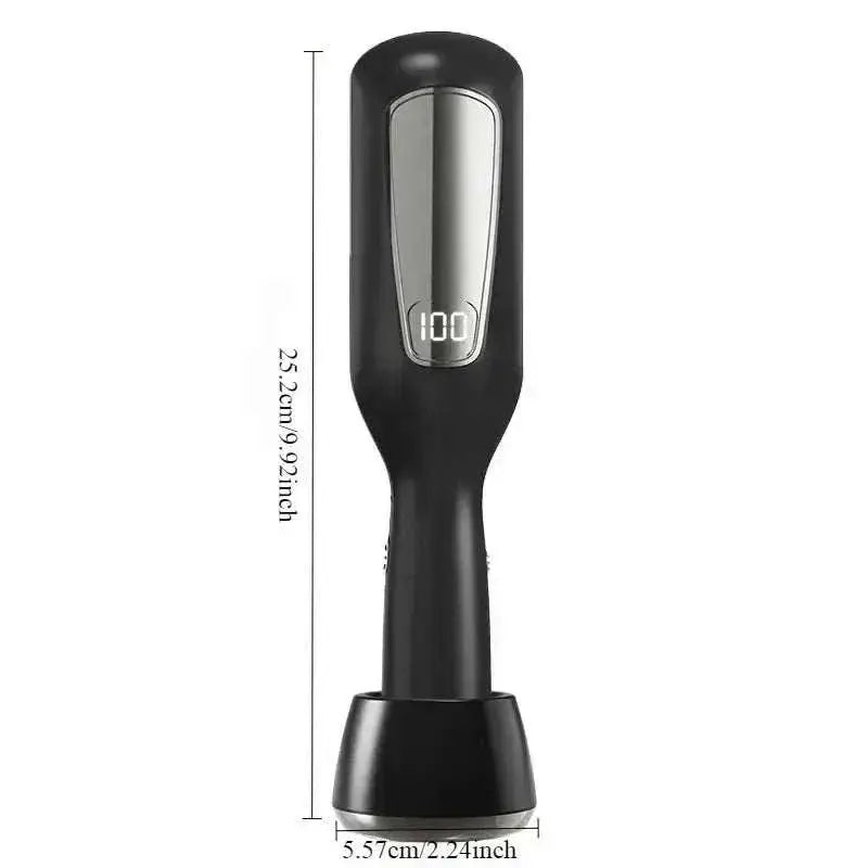 Cordless hair ends trimmer with digital display and charging base for removing split ends and smoothing hair.