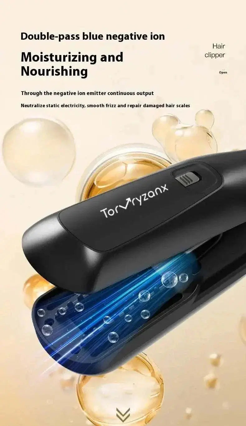 Cordless Hair Ends Trimmer with blue light ion technology for moisturizing, nourishing, and reducing frizz while trimming split ends.