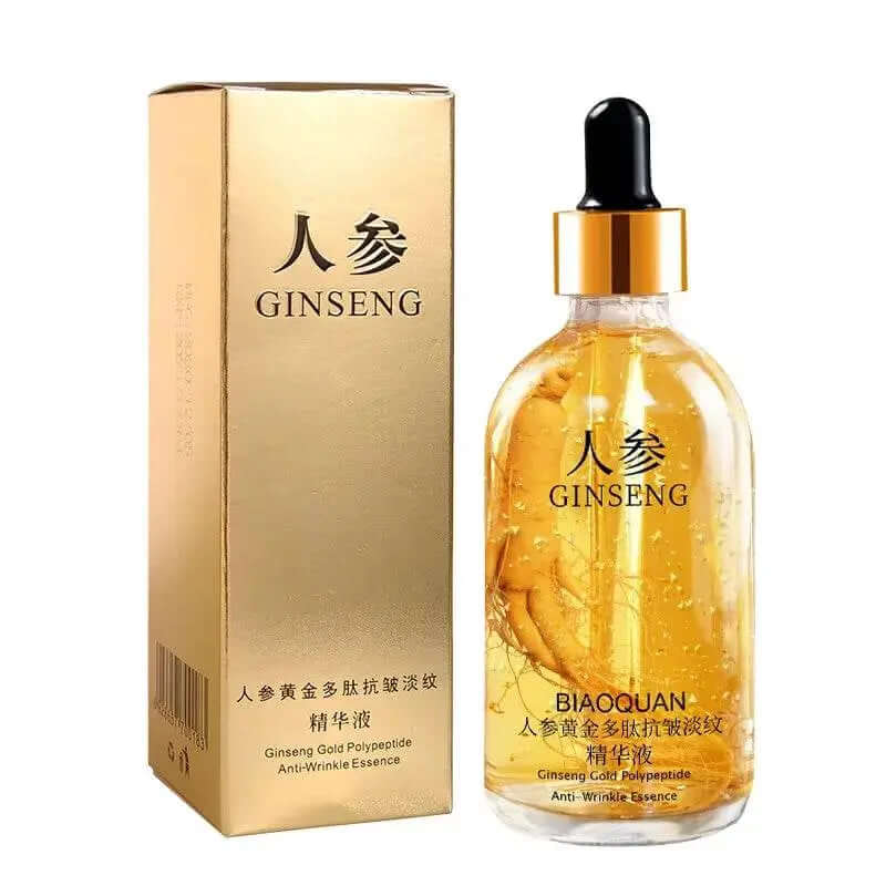 24K Gold Anti-Aging Face Serum with Ginseng and Gold Peptide Essence in elegant packaging