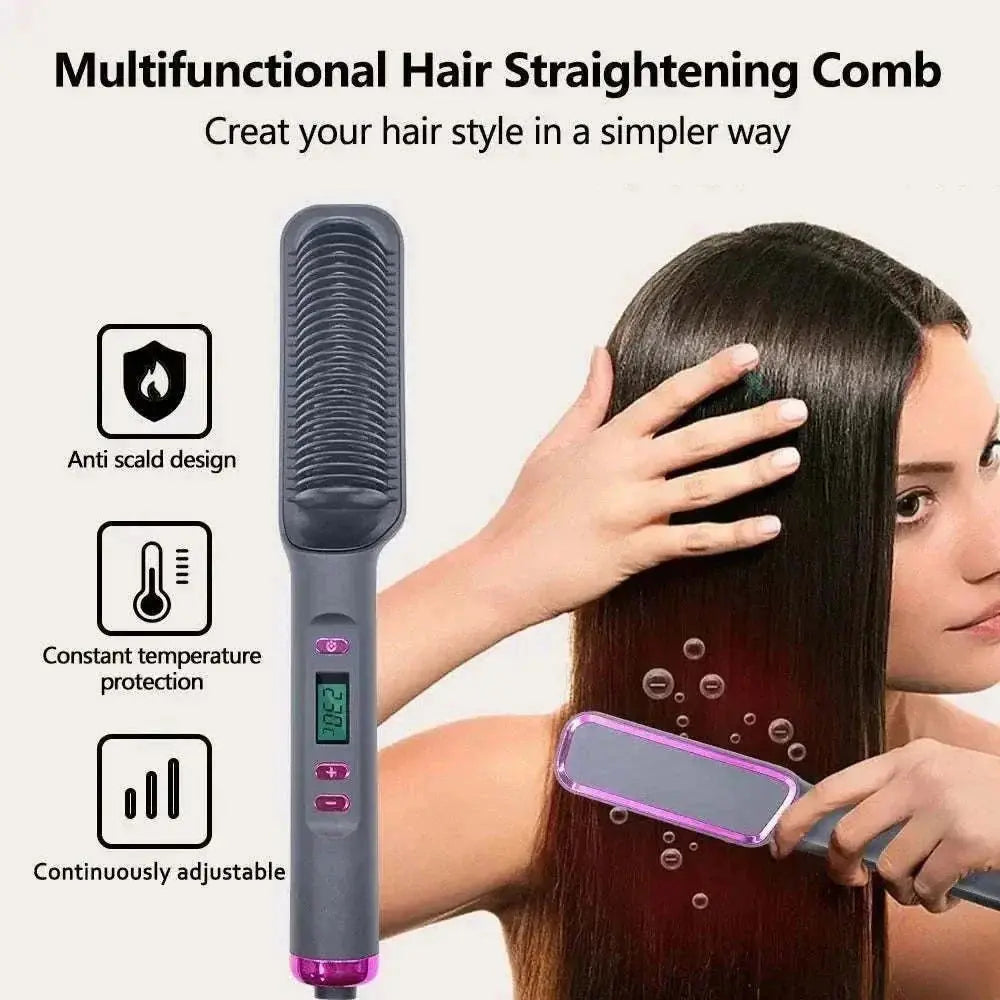 Electric Hair Straightening Comb with anti-scald design and adjustable temperature for smooth, frizz-free hair.