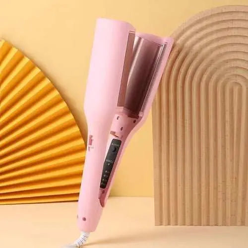 32mm pink deep wave hair curling iron with adjustable temperature and rapid heating features