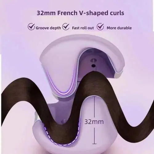 32mm deep wave hair curler creating French V-shaped curls for fast, durable styling with groove depth technology