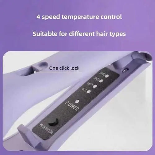 Purple 32mm deep wave hair curling iron with 4-speed temperature control and one-click lock button