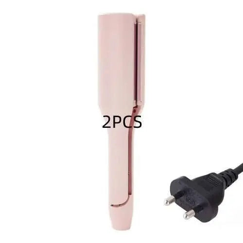 32mm deep wave hair curling iron in pink with adjustable temperature and wired plug