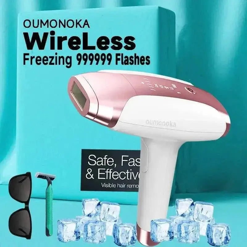 Wireless IPL laser hair removal device with 999,999 flashes, compact and painless for safe and effective home hair removal