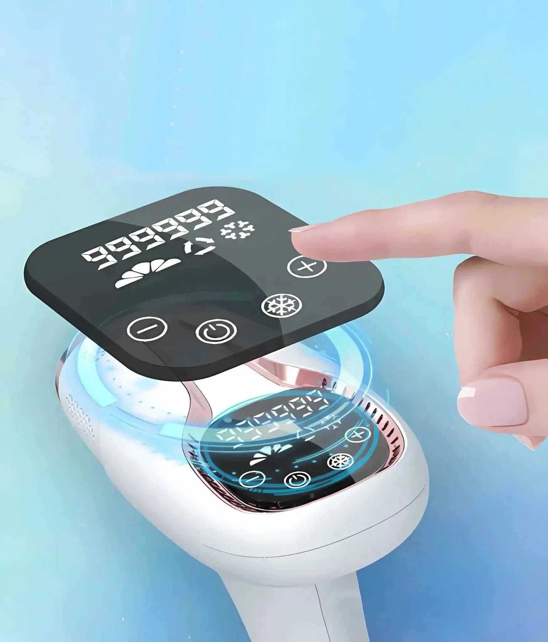IPL laser hair removal device with digital display and multiple intensity settings for home use