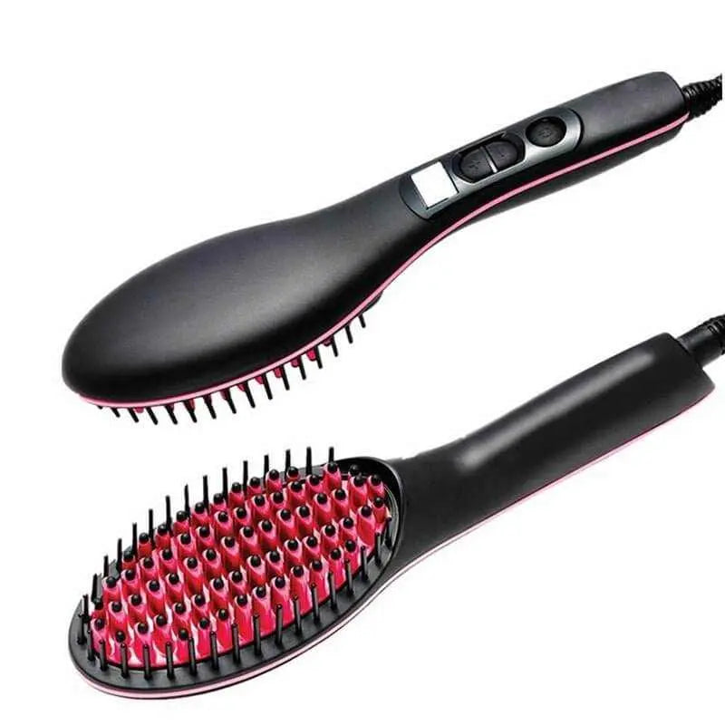 Professional hair straightening brush with ceramic tourmaline technology for fast and smooth styling.