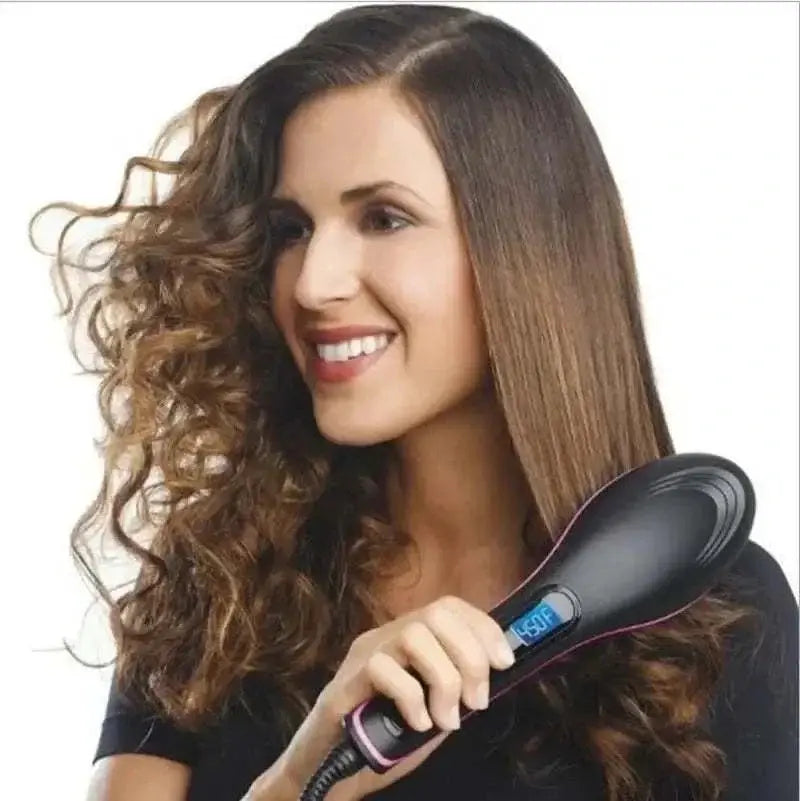 Hair straightening brush with LCD display – Capreae fast heating.