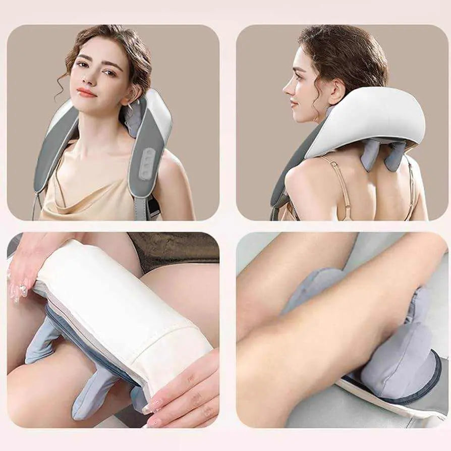 Neck and Shoulder Massager with heat, Shiatsu kneading, and air compression for neck, shoulders, back, and calves relaxation.