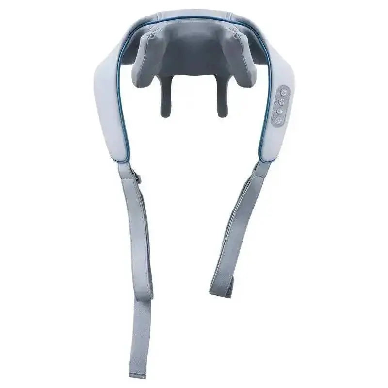 Ergonomic neck and shoulder massager with Shiatsu kneading, heat, and adjustable air compression for full-body relaxation.