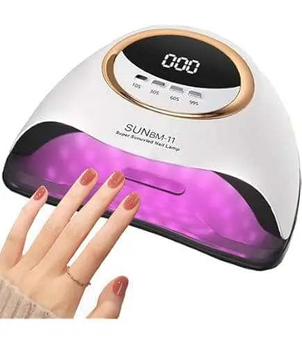 Professional UV LED Nail Lamp with timer and digital display curing gel polish on hand