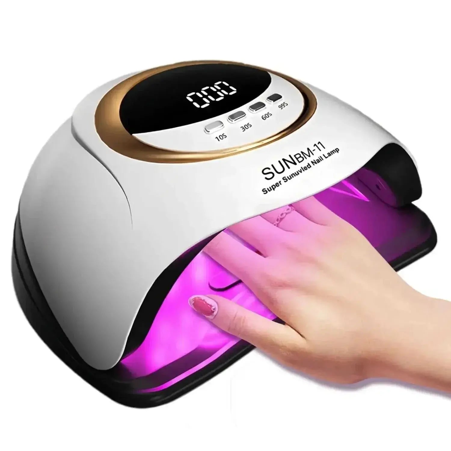 UV LED Nail Lamp with timer, 45 LED lights, digital display, curing gel polish on hand