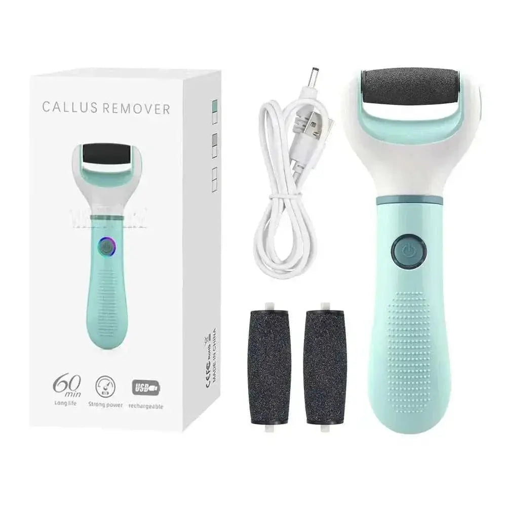 Wireless Electric Foot Grinder with rechargeable battery, waterproof design, and replacement grinding heads for easy callus removal and smooth feet.